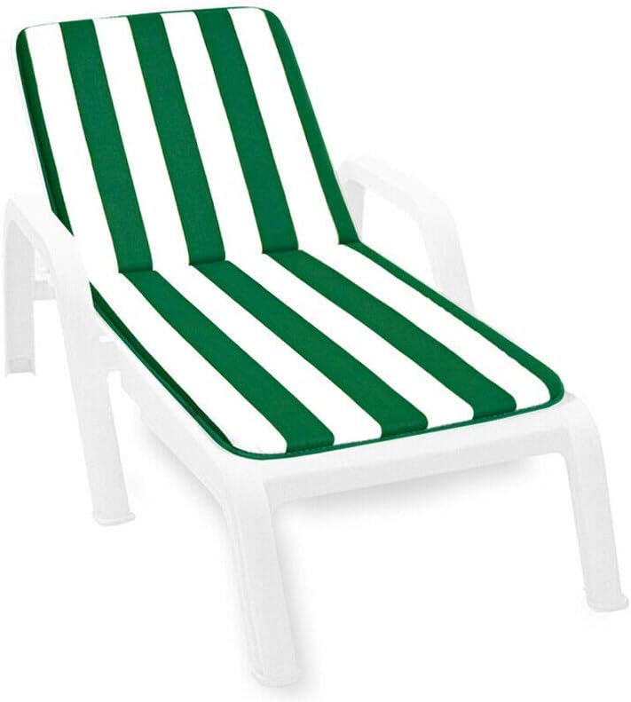 Bakaji Striped Lounger Cushion Covers, Cushion for Folding Sun Lounger, Green and White, 100% Polyester, Tenerife Comfort Model, Size: 75 x 114 x 58.5 cm