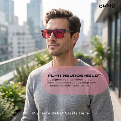 Image of Eyewearlabs OKNO FL-41 Migraine Relief Glasses | Rose Tinted Blue Light Glasses for Migraine, Photophobia, Light Sensitivity & Digital Eye Strain | Men & Women | Phantom