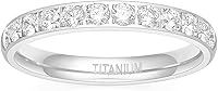 Vista 2 de Tigrade - Anillos de eternidad para mujer de 3 mm y titanio con la mitad cubierta de circonita cúbica para matrimonio y compromiso