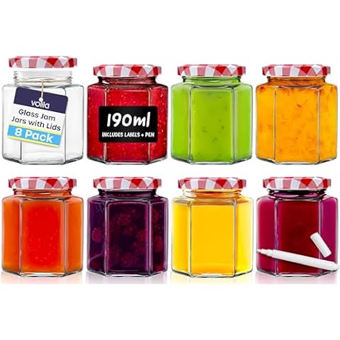volila 190ml Hexagonal Jam Jars with Lids Cover