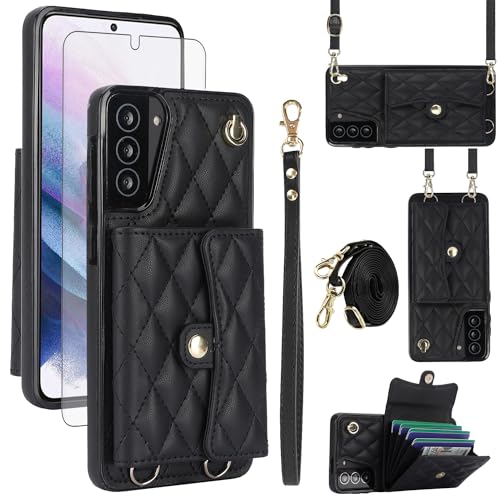 Étui portefeuille Samsung S21 5G Asuwish noir avec porte-cartes et dragonne pour smartphone 6,2"