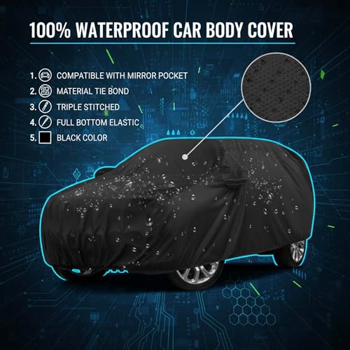 Image of Sulfar 100% Waterproof Car Body Cover Compatible with Mirror for Audi S5 (Triple Stitched, Full Bottom Elastic, Black-TB)