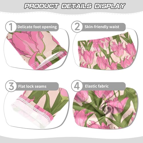 Girls Basic Leggings Baby Girls Pants Tulips Flowers Soft Footless Stretchy Tights Pants 4-10Y3