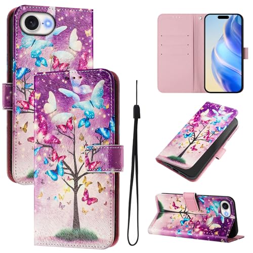 Étui iPhone 17e housse cuir à rabat portefeuille motif arbre