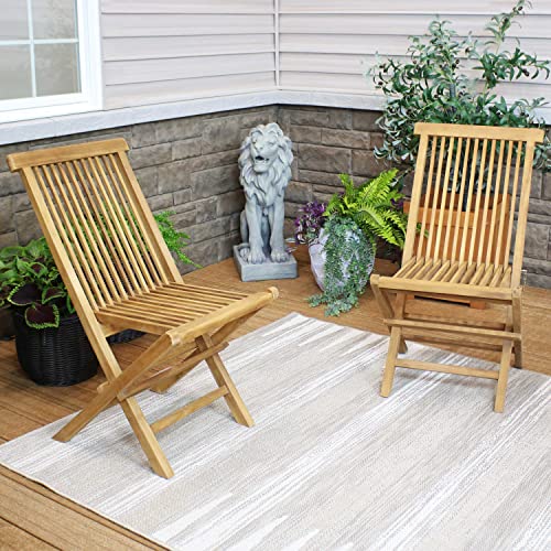 Sunnydaze Hyannis Solid Teak Wood Folding Chairs - Outdoor Wooden Patio Chairs - Foldable - Light Wood Stain Finished - Set of 2 Sunnydaze Hyannis Solid Teak Wood Folding Chairs - Outdoor Wooden Patio Chairs - Foldable - Light Wood Stain Finished - Set of 2