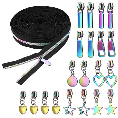 Fermeture éclair arc-en-ciel au mètre nylon noir 9,1m avec tirettes