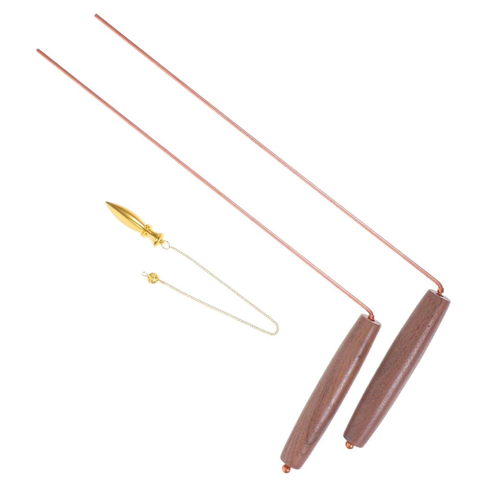 3 Stück Wünschelruten Set mit Pendel, 2 Kupfer Wünschelruten aus 99,9% Reinem Kupfer, Kupferstab mit Walnussgriffen und leichtgängigen Drehgelenken (30cm)