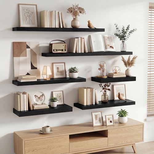 Dreamland 16in Floating Shelves, Deep Floating Shelves for Wall Decor & Storage, Rustic Wall Shelves for Living Room, Bathroom, Bedroom, 16x12in Black