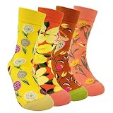 HSELL Womens Fancy Flower Dress Crew Socks - Colorful Funky Funny Patterned Casual Cotton Socks Gift