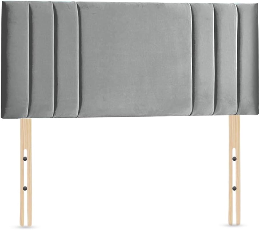 Elixir RIO 3 Divan Bed Headboard | Plush Velvet Fabric Headboards for 4ft6 Double Size Bed | Elegant design with wooden material headboards for beds (Silver, 4ft6 Double Height-20inch)