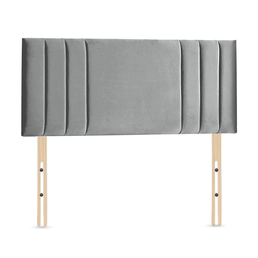 RIO 3 Divan Bed Headboard – 2ft6 Small Single | 20-Inch Tall Upholstered Headboard | Plush Velvet in Silver | Elegant Padded Design (Silver, 2ft6 Small Height-20inch)