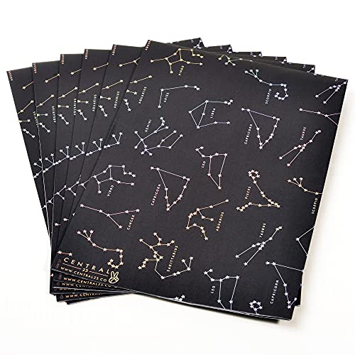 Central 23 - Black Wrapping Paper - 6 Sheets of Gift Wrap - Constellations - Zodiac - Magic - For Girls Boys Women Men - Recyclable