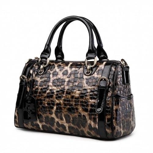 Medium Genuin Leather Cheetah Print Purses Leopard Bag Tote Bags for Women Satchel Designer Crossbody Handbags(Leopard Print)