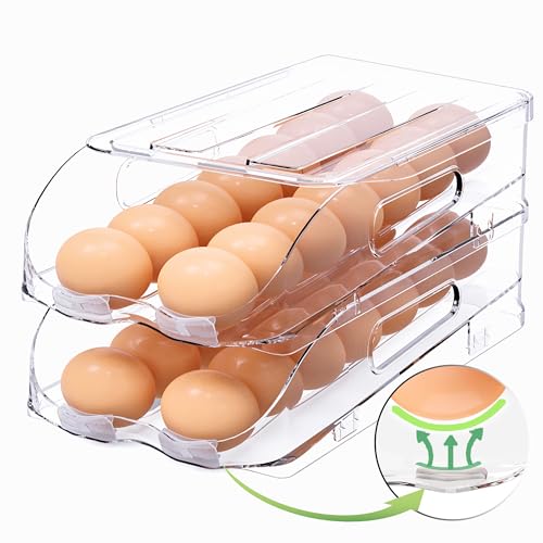 Image of SMRCAD Egg Holder for Fridge, Automatic Steady Rolling Egg Container with Soft Bumpers & Handle for Refrigerator, Stackable Fridge Organizers and Storage with Lid
