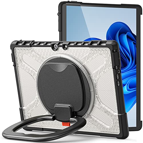 Microsoft Surface Pro 8 13インチケースに対応。高耐久フルボディ耐衝撃カバー W 360度回転ハンドルスタンド タイプカバーキーボード対応 (クリア)