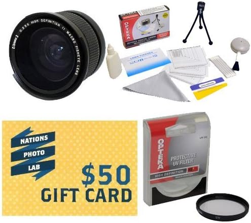 Opteka .35x High Definition II Super Wide Angle Panoramic Macro Fisheye Lens for JVC 16GB GZ-EX555, GZ-E505, GZ-EX515 HD Everio Camcorder with UV Filter, Screen Protectors, Mini Tripod, 50 Gift Card