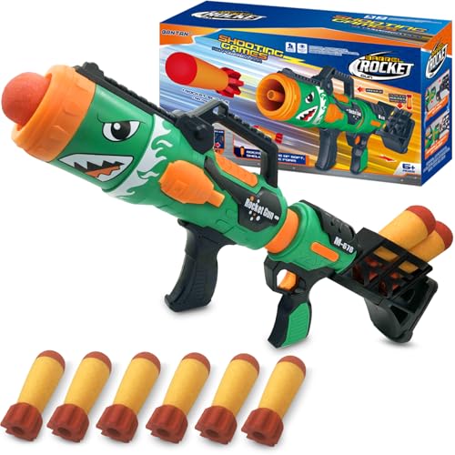 Gantan Toy Rocket Barrel Launcher-Fires Foam Rockets Includes 6 Rockets Compatible with RL Blaster- Shooting Game Toy Air Power Blaster Toy Gun for Youth, Teens, Adults