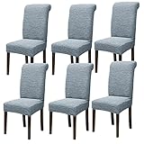 modern faiend Stuhlhussen Stretch Jacquard Universal Stuhlhussen für Esszimmer Weiche Stretch waschbare Stuhlhussen für abnehmbare Hotel Bankett Küche Restaurant Home HochzeitSet (6, Streifen-Grau)