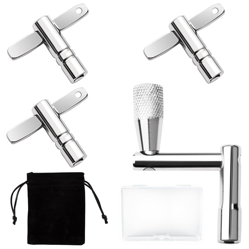 HASTHIP® Stainless Steel Drum Key Set of 4, 3 Standard Square Lug Drum Tuning Keys & 1 Fast Rotary Tuning Key, Universal Stainless Steel Drum Tuner Kit for All Drummers-image-14