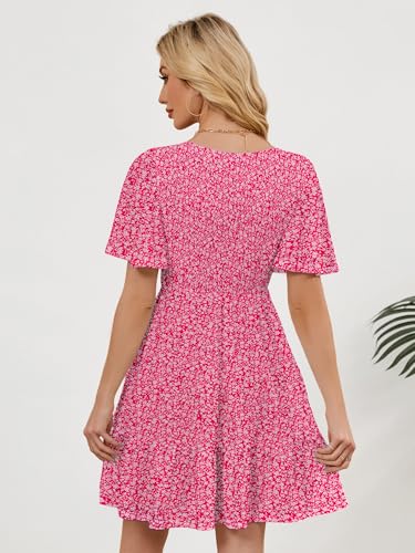 Image of UEAL Womens Cute Floral Smocked V Neck Flutter Sleeve Sundress with Pockets Casual Spring Summer Dresses for Women 2026