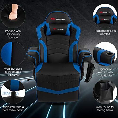 Goplus Massage Gaming Chair, Racing Style Gaming Recliner W/Adjustable Backrest And Footrest, Ergonomic High Back Pu Leather Computer Office Chair Swivel Game Chair W/Cup Holder And Side Pouch #TOP5