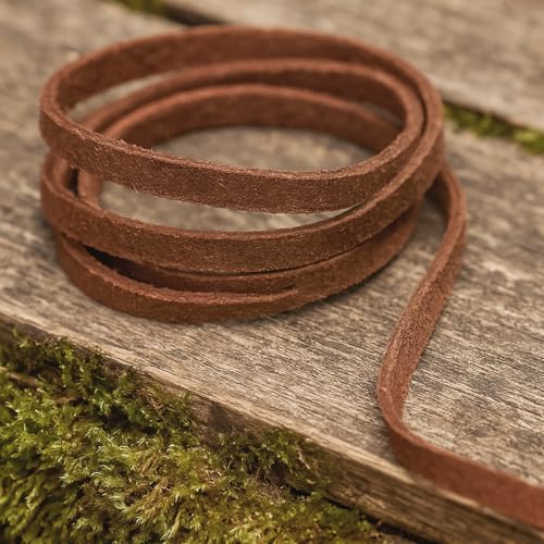 esnado Wildlederband 5 mm in Naturbraun | 1 Meter – echtes Leder, 1,5 mm dick, weich & vegetabil gegerbt – Schmuckband für Armbänder, Basteln & DIY Projekte