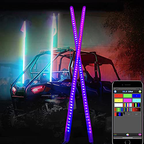 2PCS 6FT LED Whip Lights Brightest LEDs Dream Color Chasing Light Multiple Colors Wireless Blue-Tooth App Controlled for ATV UTV RZR Off Road Polaris Trucks Accessories
