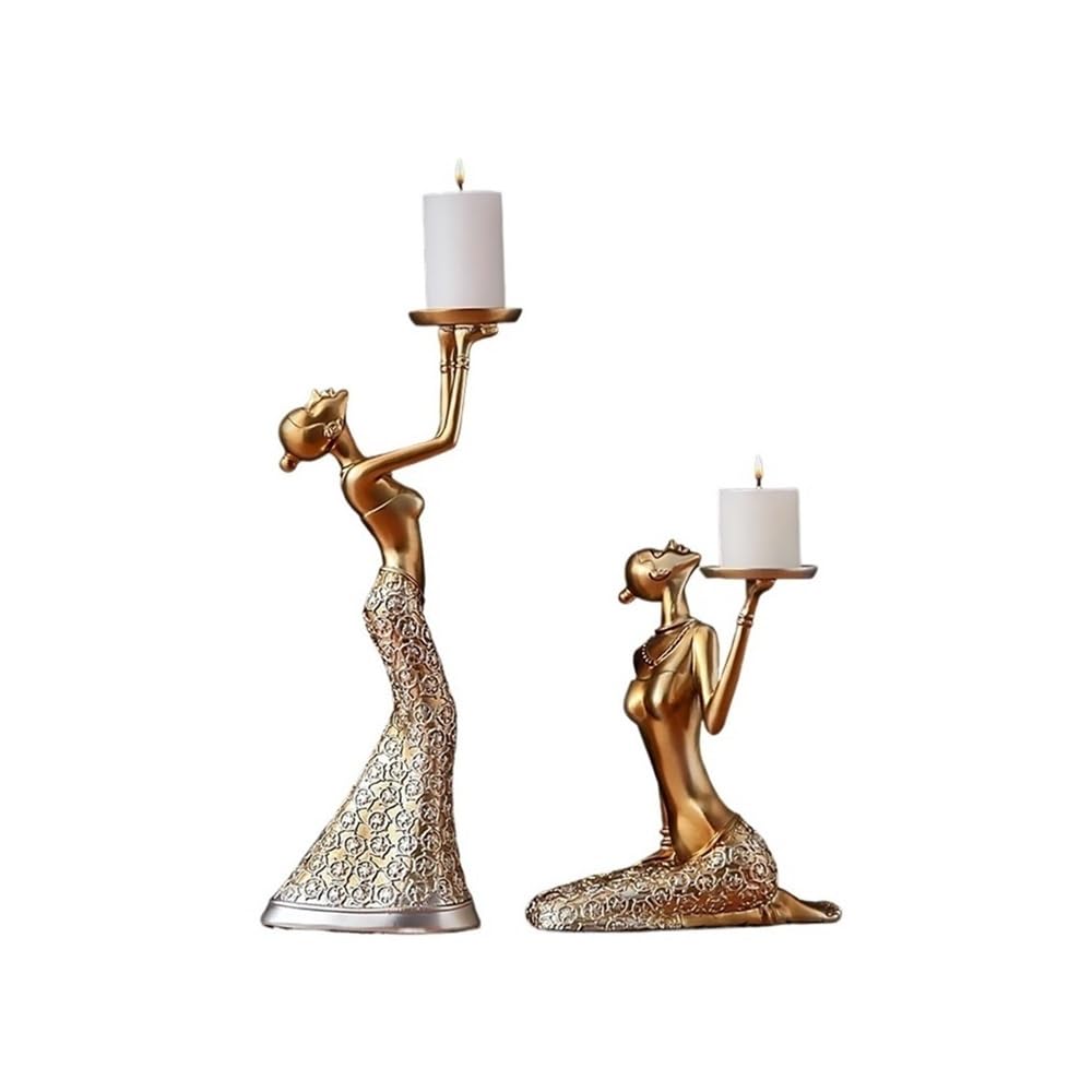 Candle Holder A Pair of Creative Candlesticks Ornaments Modern Simple Candle Holder Dining Table Home Decoration(Gold)