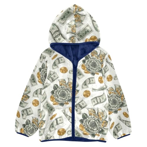 Flying Falling Dollar Banknotes Girls Fleece Jacket Girls Fall Jacket Girls Zip Up Hoodie Girls Sherpa Jacket 2-10T