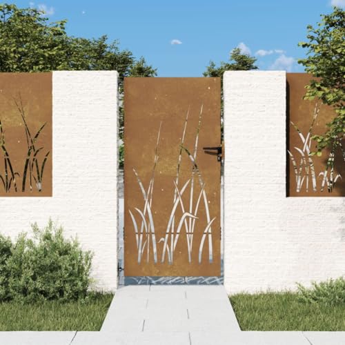 Festnight Gartentor Edelstahl gartentür Zauntor Gartenzaun Zauntür Hoftür Metalltor Einfahrtstor Abschließbar Tür Tor Gartenpforte Rostig-Gras-Design 85 x 200 cm