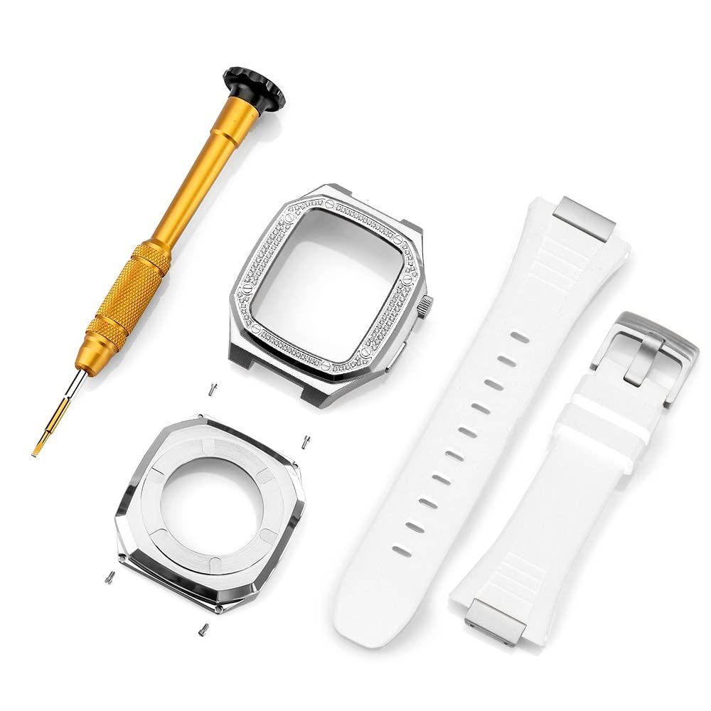 Bracelet acier et boîtier pour Apple Watch 45mm, l'élégance robuste d'un design en caoutchouc premium