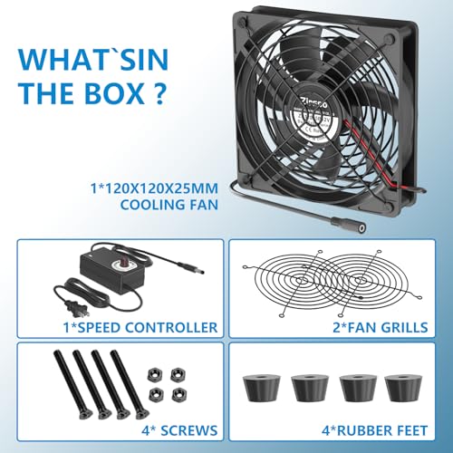 Image of Computer Fan with AC Plug Zirsso 120mm 12V Computer Fan with 110V - 240V Speed Controller for Mining Machine Cabinet Chassis Server Workstation Cooling