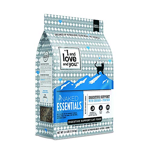 "I and love and you" Naked Essentials Dry Cat Food - Digestive Support Probiotic Grain-Free Kibble - Chicken + Pumpkin, 3.4-Pound Bag, Model:F18170