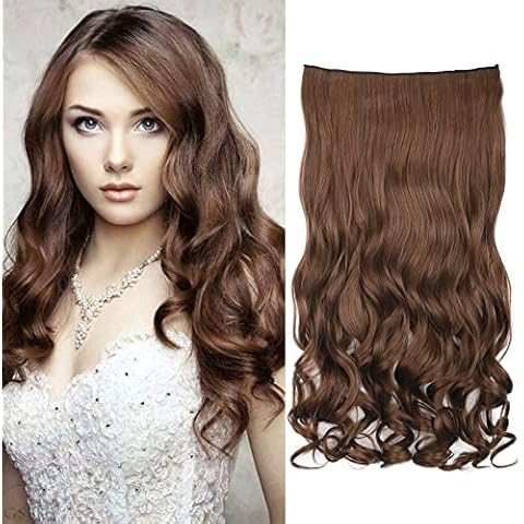 REECHO Brown Hair Extensions, 20" 5 Clips in Hair Extensions 1-Pack 3/4 Full Head Wavy Synthetic Hairpiece for Women, Medium Warm Brown Cover