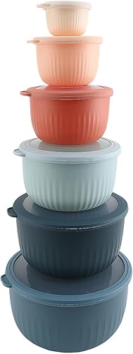 Vista 149 de COOK WITH COLOR - Juego de tazones de preparación profundos con tapas, para mezclar, de plástico, pequeños y apilables (color rosa/gris)