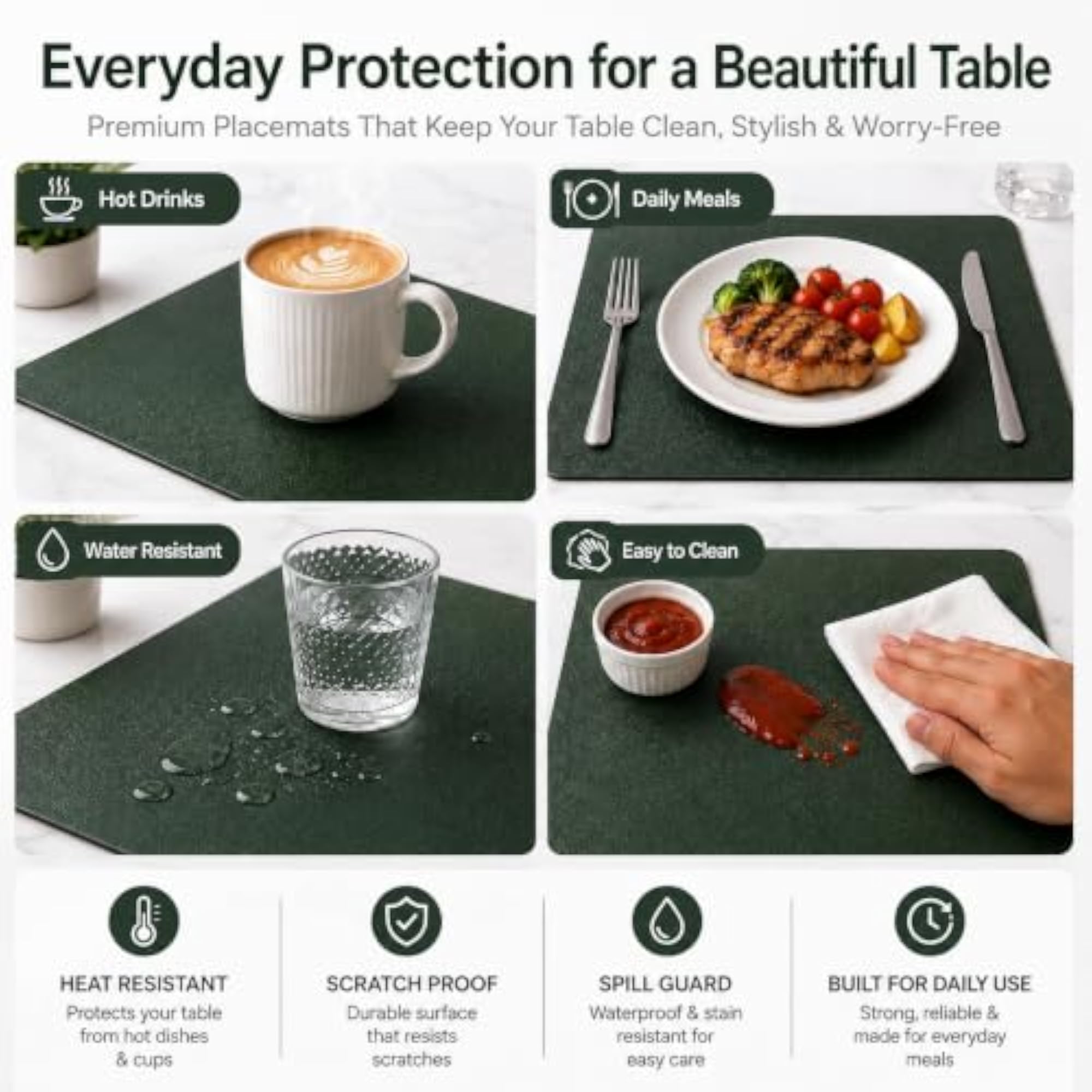 Double-Sided PU Leather Placemats for Dining Table, Reversible