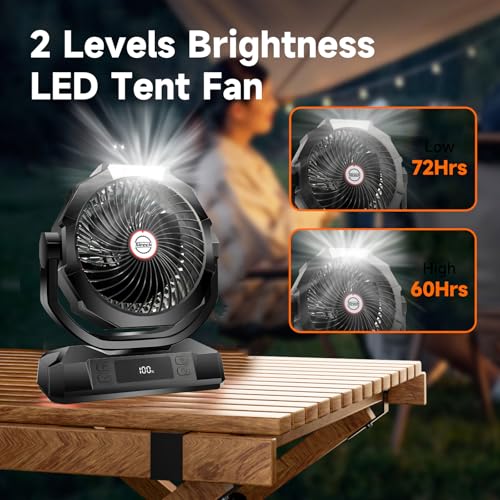 Sireck 40000mAh Rechargeable Camping Fan with Remote, 12-Inch Portable Personal Fan, LED Lantern, 6 Speeds, Timer & Digital Display (Black) - Image 3