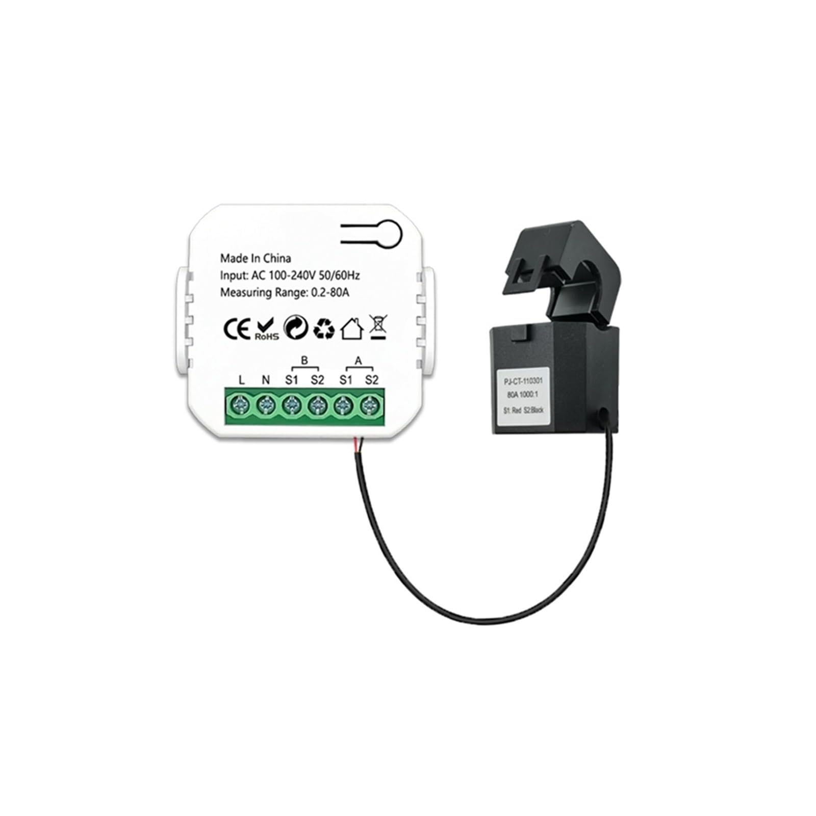 Contatore di energia, 1/2/3PCS Tuya Contatore di Energia 80A con CT Morsetto App Kwh Consumo di Energia Monitorare Statistiche di Elettricità(Size:01 2pcs)