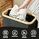 YOUDENOVA Wäschekorb mit Deckel 48L Wäschesammler schmal mit Wäschesack faltbarer Wäschesortierer Holz Bambus Wäschetruhe hoch Laundry Baskets, Schwarz