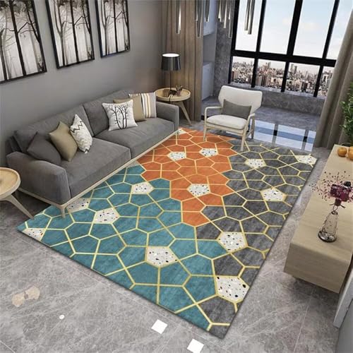Tapis lavable grand format résistant moquette salon orange 100x200