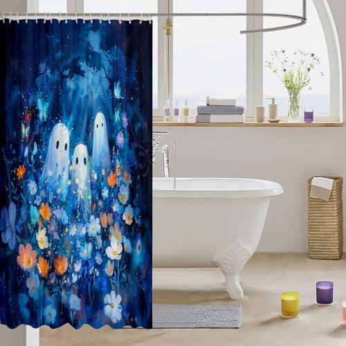 Rideaux de douche imperméables bleus pour éviter les fuites d'eau - 4