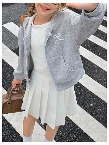 GORGLITTER Girl's Bow Zip Up Hoodie Cute Long Sleeve Sweatshirt Casual Jacket with Pockets3