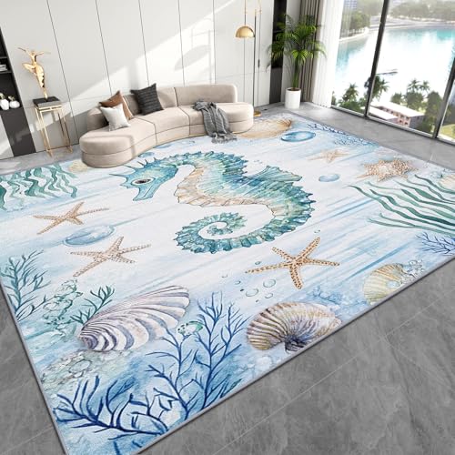 Zoainuos Ocean Seahorse Rugs - 2x3 Rug, Coastal Sea Life Door Mat Indoor Entrance, Kids Nursery Ocean Themed Entryway Throw Rugs, Underwater Carpet, Seahorse Home Decor & Gifts