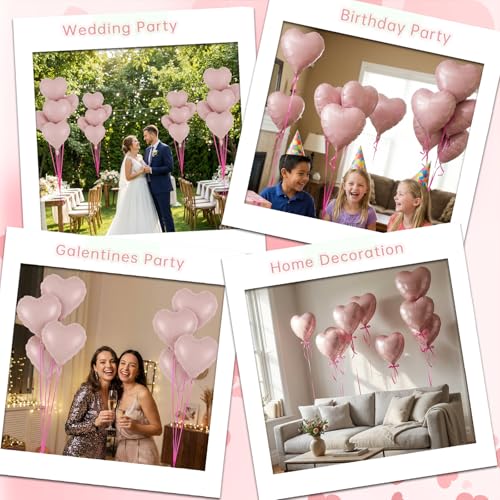Image of 12 Pcs Pink Heart Balloons,18 Inch Heart Foil Balloons Love Balloon Valentine Balloon for Birthday Party Wedding Engagement Party Baby Shower Valentine Day Decorations