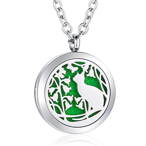 AZORA Cat Aromatherapy Necklace Essential Oil Diffuser Necklace Locket Pendant with 24