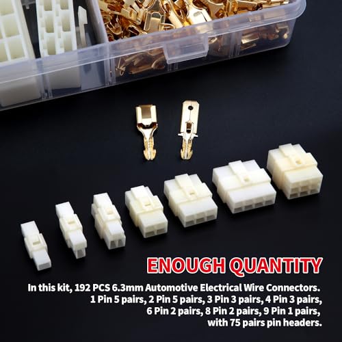 Connettori Elettrici Auto 6.3mm - 10 Coppie Maschio/Femmina Con Cavo - Per Moto, Barca E Veicoli