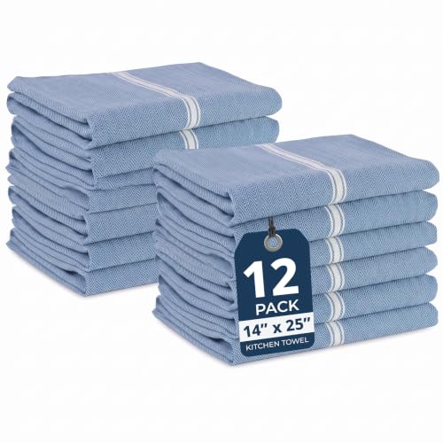 Image of LANE LINEN Kitchen Towels Set - 100% Pure Cotton Dish Towels for Kitchen, Super Absorbent Kitchen Hand Towel, Tea Towels, Soft & Durable Dish Cloths, Pack of 12 - 15 inchx25 inch, Indigo