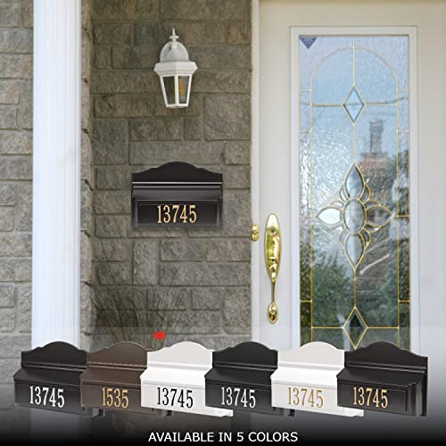 Whitehall Custom Wall Mount Mailbox Package - Mail Box With House Number Address Plaque, Sand Cast Aluminum, Classic Design Bronze Personalized In Goldtone #TOP1