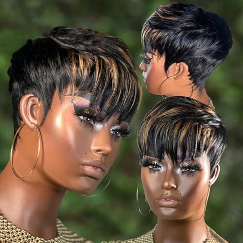 Rofa Beauty Pixie Cut Wig Human Hair Short Pixie Wigs for Black Women 1B/30 Color Glueless Layered Brazilian Virgin Human Hair Wigs For Women