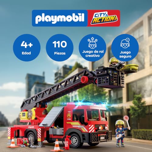Miniatura 2 de PLAYMOBIL | City Action | Camión de bomberos con escalera | Vehículo de emergencia con escalera de 63 cm, luz y sonido, equipo de rescate y numerosos accesorios | Para niños a partir de 4 años | 72192